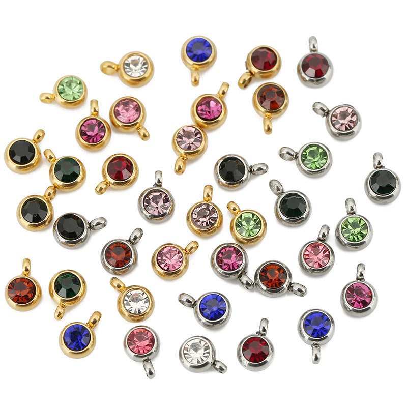 20pcs 6mm stainless steel cross welding rings beads crystal charm pendants necklaces bracelets jewelry making DIY 250325