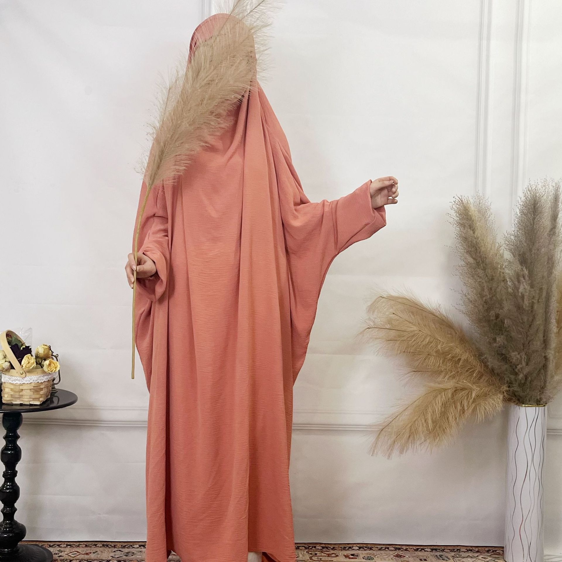 Dubai Malay Solid Color Loose Robe Plus Size Women's Dress Abaya Maxi Dresses Islamic Clothing