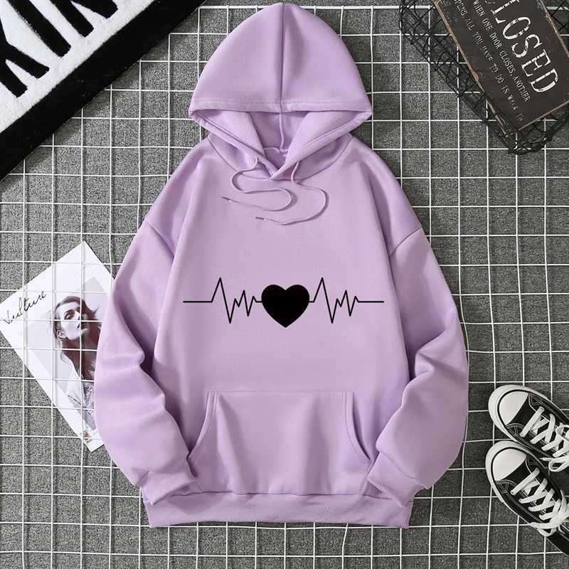 2025 New Style Unisex Autumn Winter Hoodie Heart Print Hooded Loose Drawstring Pullover Thick Plush Warm Pocket Casual HoodieT251105