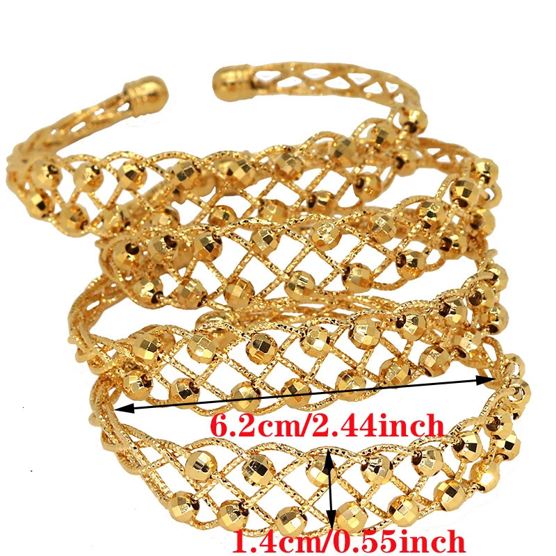 24K Copper 4pcs Ethnic Bead Gold Color Saudi Bangles For Girls Bracelet Women Girl Africa Bangles Wedding jewelry 251031