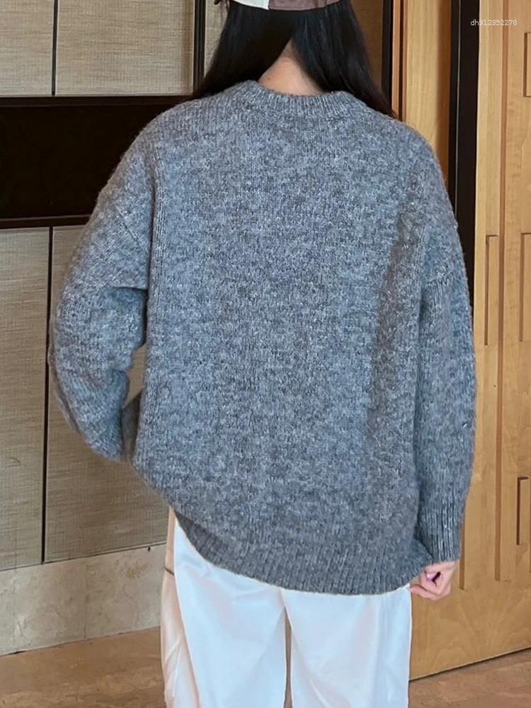 Women's Sweaters Thickened Cherry Knit Sweater Loose Crewneck Lazy Style Top Focused Autumn Winter Fashion