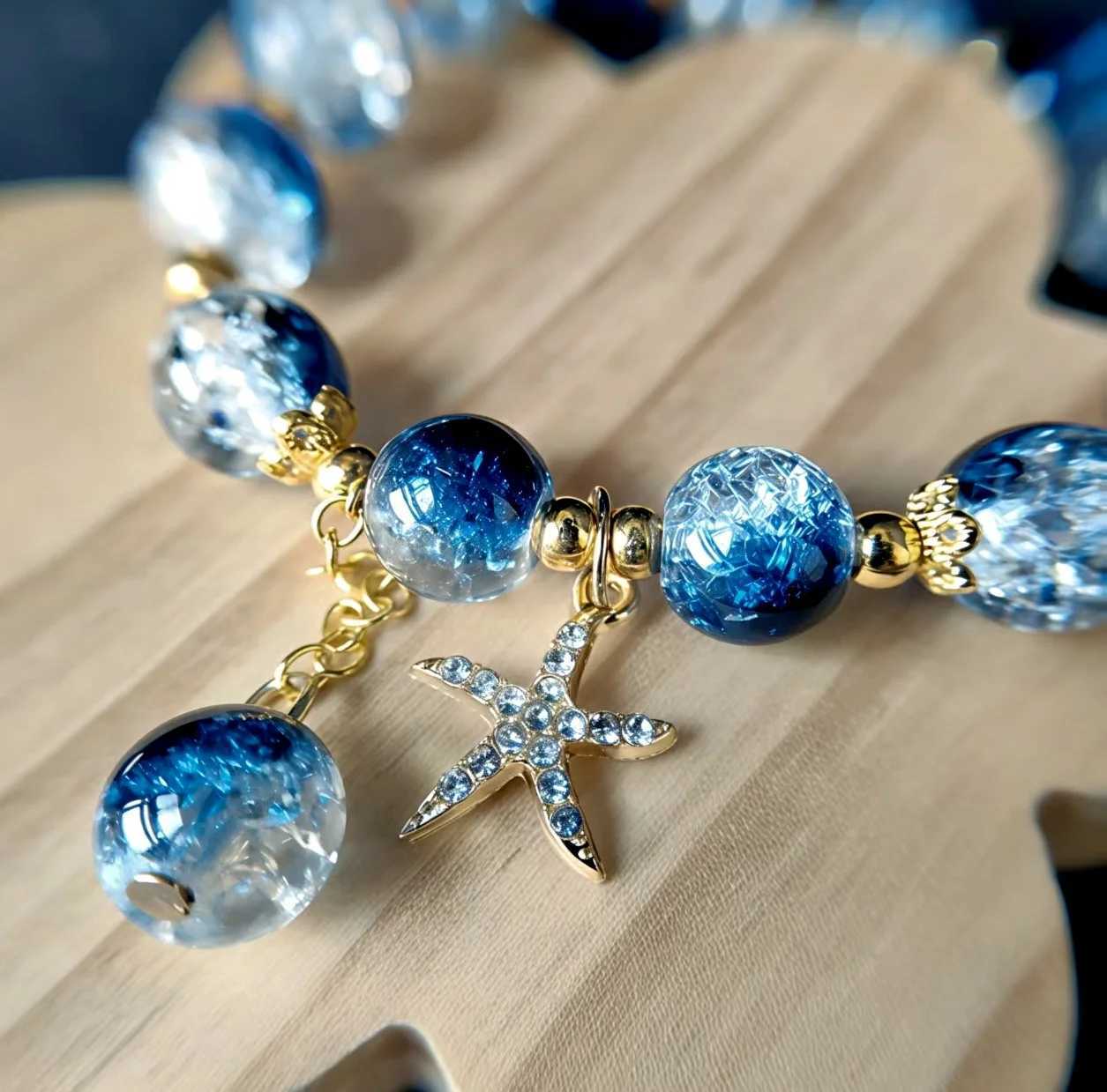 Bohemian Blue Gradient Crystal Beaded Women Ocean Style Starfish Pendant Charm Fashion Handmade Jewelry Gift C251105