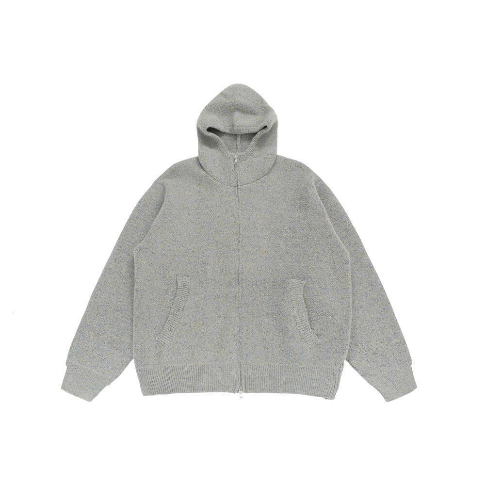 Solid Color Loose Versatile Hooded Turtleneck Knit Jacket for Men Autumn Winter Thickened Two-Way Zipper Cardigan Sweater Trendy