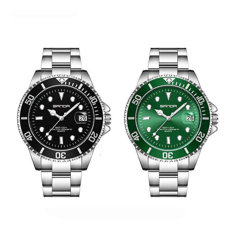 DHwatches Sanda New Steel Band Calendar Quartz Watch Simple Personality Green Water Ghost Men's Wristwatch