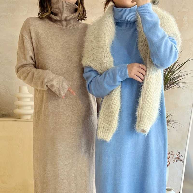New 2025 Autumn Winter Sweater Dress Women Japanese y2k Turtleneck Long Sleeve Thicken Loose Knitted Long Dresses Hot Sale J251105
