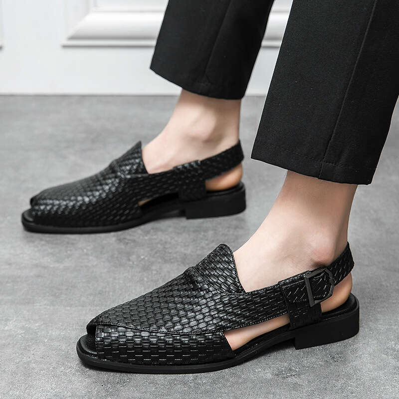Large breathable sandals, low cut 2023 summer woven leather shoes, men's shoes in sizes 38-48, sandals