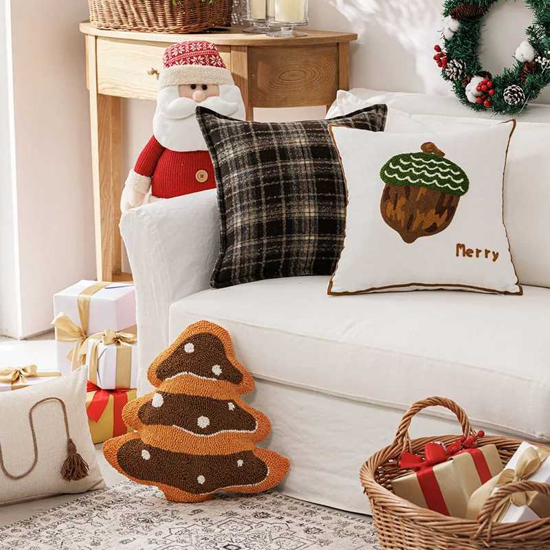 Christmas Cushion Cover Modern Novelty Shape Santa Embroidery Plush Pillow Case for Holiday Home Decor Sofa Decorations Gift Y251105