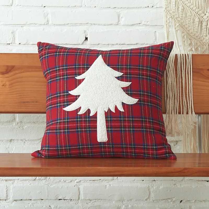 Merry Christmas Throw Pillow Cover 30X50/45X45CM Red Grid Cushion Cover Christmas Party Decor Home Decorative Pillowcase Y251105