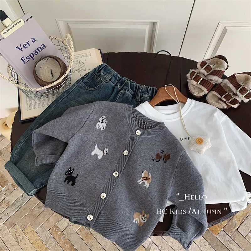Boys and Childrens Sweater 2025 Youth Autumn New Product Single breasted Casual Top Childrens Clothing Boys and Dogs CoatT251105