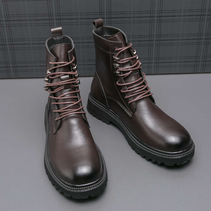 Men's fashionable plus size new high top leather shoes trend British Martin men's motorcycle boots