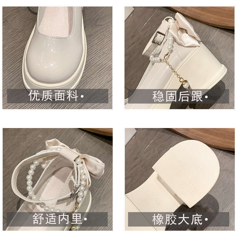 Fairy style thick heeled Mary Jane 2025 spring and summer new pearl matching skirt not tiring feet high heels small leather shoes