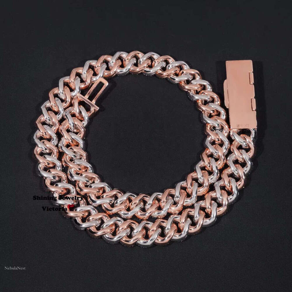 16mm Width Iced Out Sier Baguette Cut Color Mix White Moissanite Dia Miami Cuban k Chain