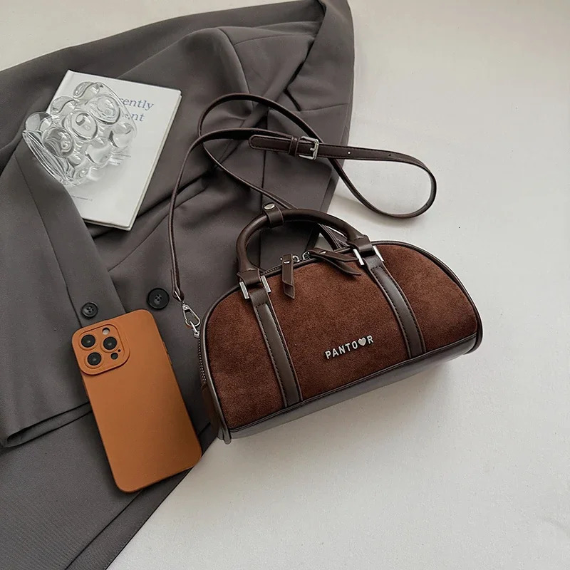 Original Suede Boston Bag for Women Lady Handbags Shoulder Crossbody Bags Handheld Bowling Bag 251105