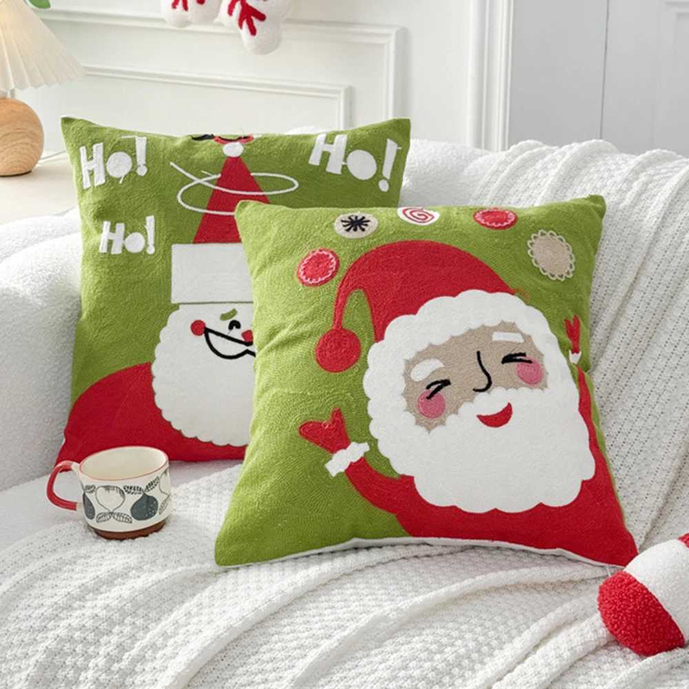 45x45cm Embroidery Christmas Throw Pillowcase Cojines Sofa Cushion Cover Christmas Gifts Elk Red Decoration Square Pillowcases Y251105