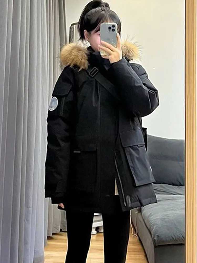 Korean Design Thicken Loose Jackets Tops Women Hooded Zipper Long Sleeve Abrigos Winter Warm Faux Fur Collar Down Cotton CoatsT251105