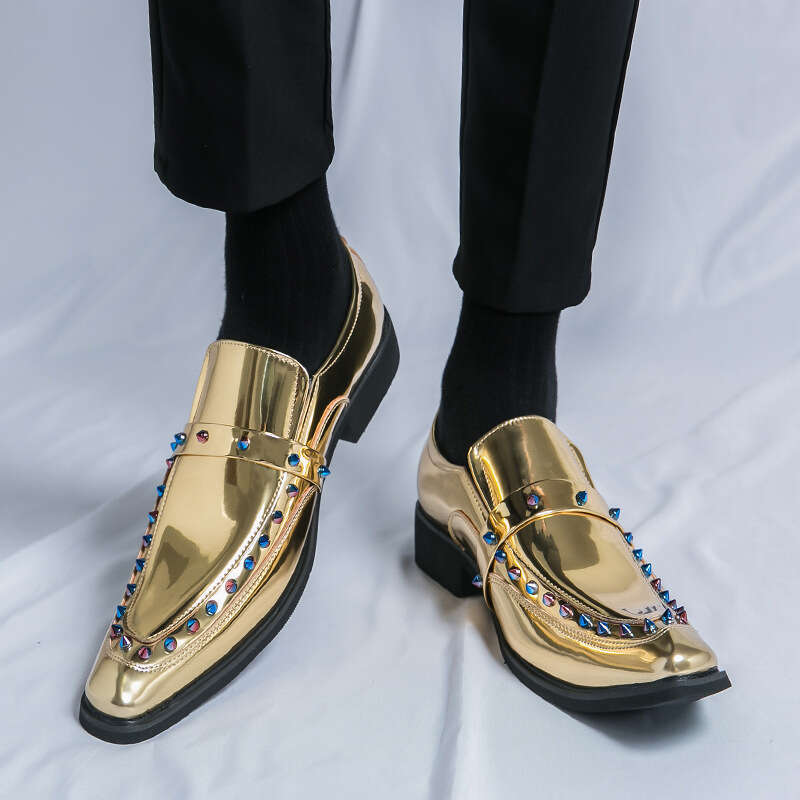 Large Chelsea Small 33-45 Couples English Style Pointed Leather Shoes Trendy Gold