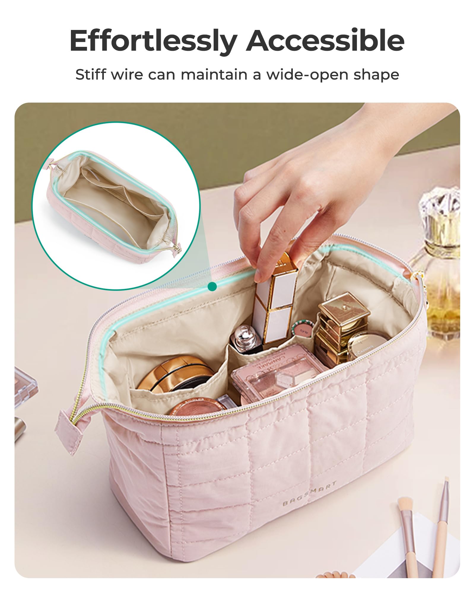 Padded Cosmetic Bag with Wide Open Design - Durable Travel Organizers for Ladies' Beauty Supplies