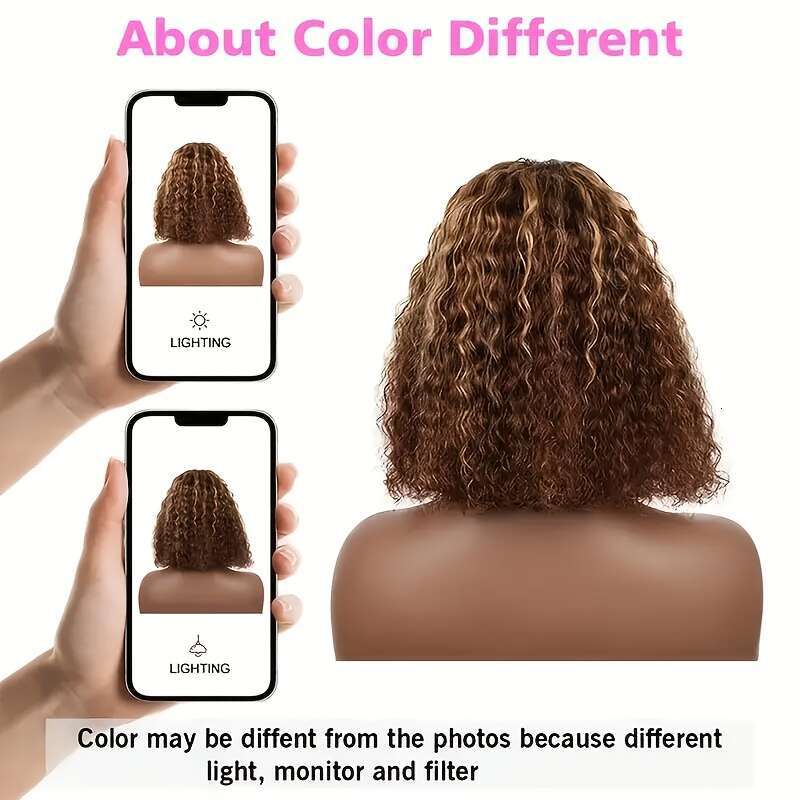 250% Density Glueless With Transparent Front - Natural Brown Blonde Ombre Highlights, Pre-Cut Pre-Plucked Hairline, Deep Wave Human 13X4 Lace Hair Wig