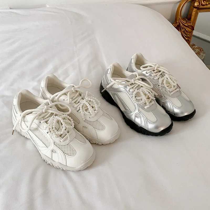 2025 Summer New Color Breathable Soft Sole Cfortable Wen Shoes Crescent Insole Height Lace Pearl Casual Sneakers Y251105