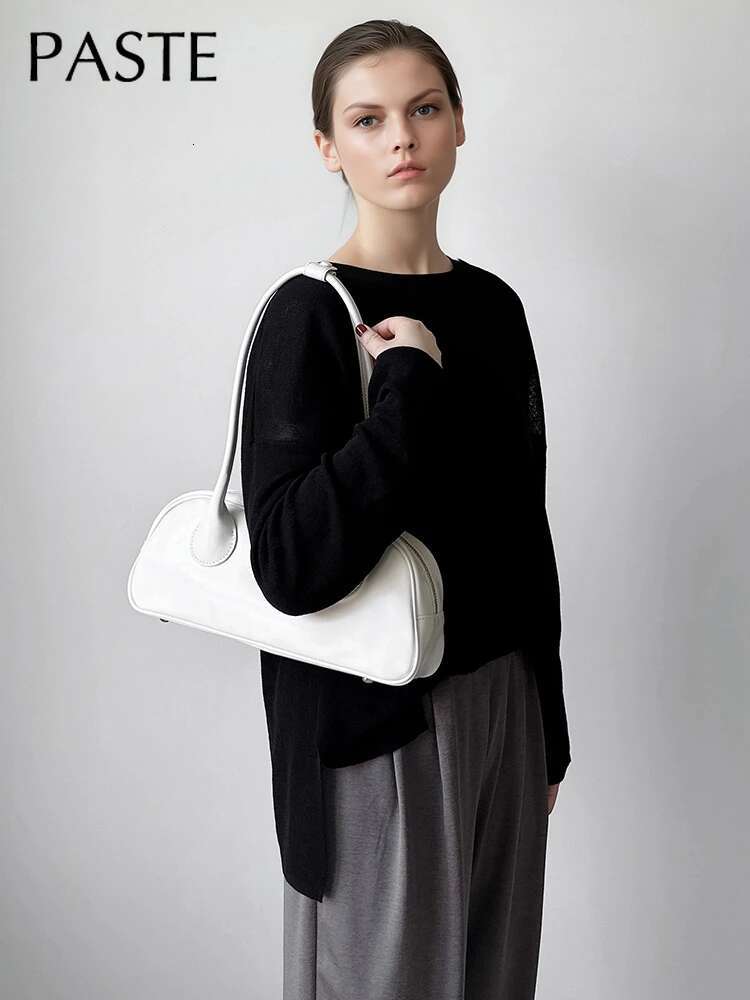Ins Popular Long Handle Design Bowg Boston Tote White Sier Color Women Armpit Shoulder Bag Cow Leather Handbag