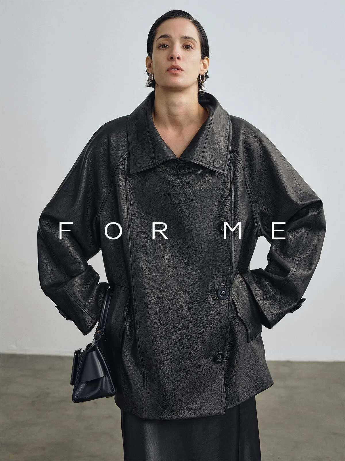 Lautaro Spring Autumn Cool Brown Oversized Pu Leather Jacket Women Raglan Sleeve Designer American Retro Clothing 2025