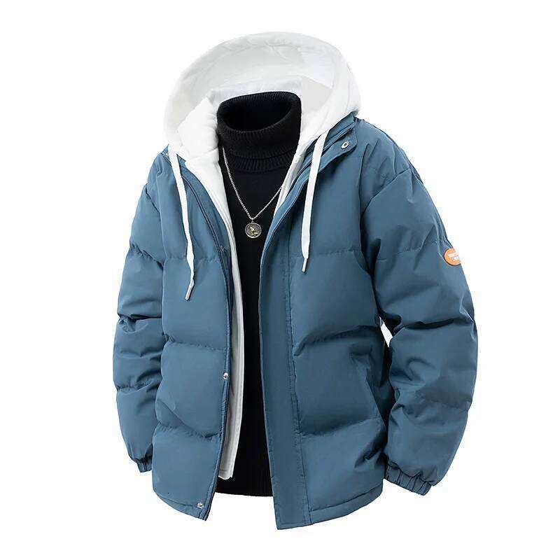 2025 Men's Warm Parkas Casual Cotton-Padded Jacket Winter Men Trendy Fake Two-piece Hooded Bread Cotton-padded Jackets Coats