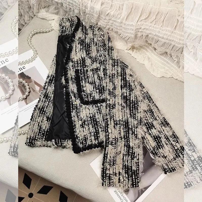 Women's Jackets Small Fragrant Style Jacket Spring Autumn High End Short Coat Ladies V-Neck Long Sleeve Retro Outwear Tops