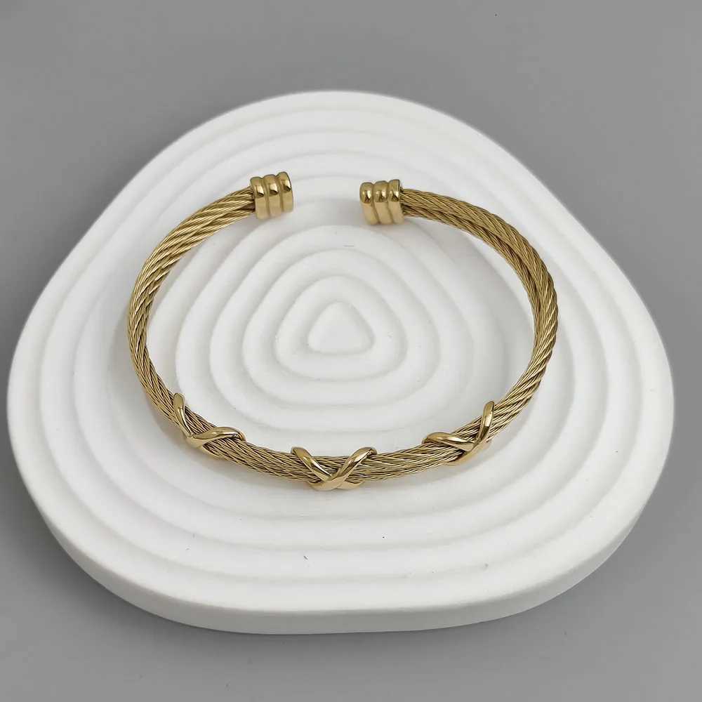 Original double-layer steel wire cross gold-plated stainless steel womens bracelet waterproof and rust-free couple braceletXJ251105