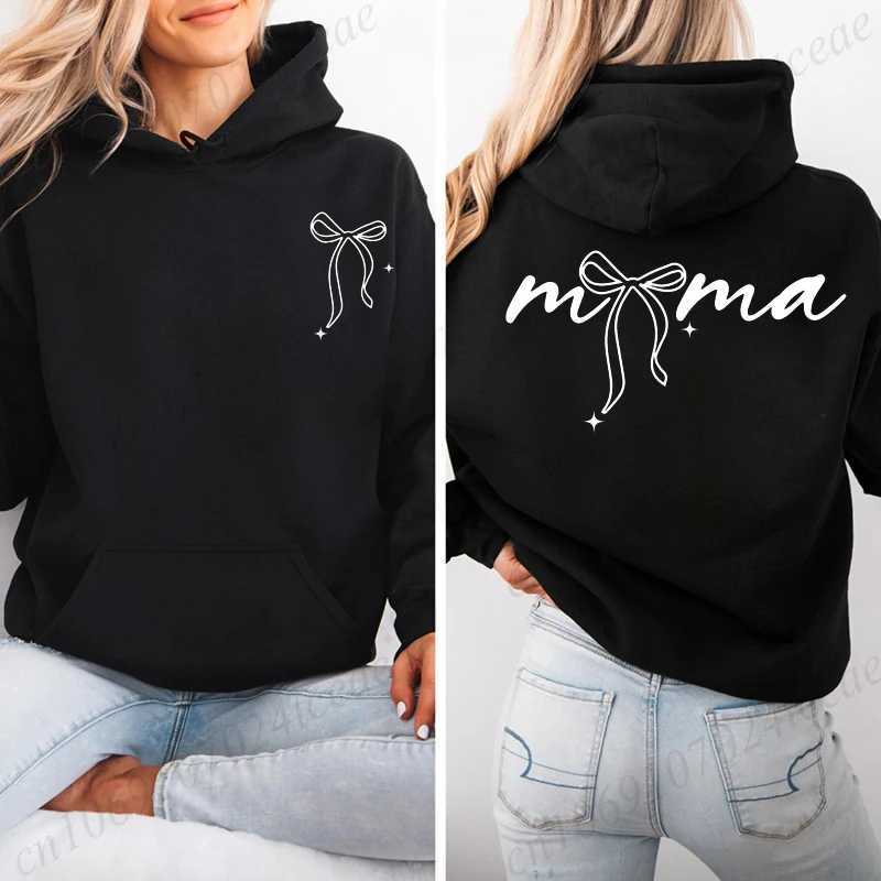 Coquette Bow Mama Print Hoodies for Women Casual Long Sleeve Hooded Sweatshirts Hip Hop Harajuku Hoodie Y2k Tops Mom Life HoodieT251105