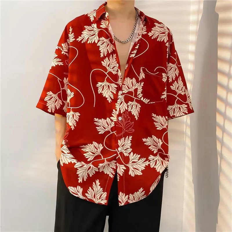 Summer mens Hawaiian shirt 3D floral print casual loose beach shirt short sleeved Tiki shirt mens 250403