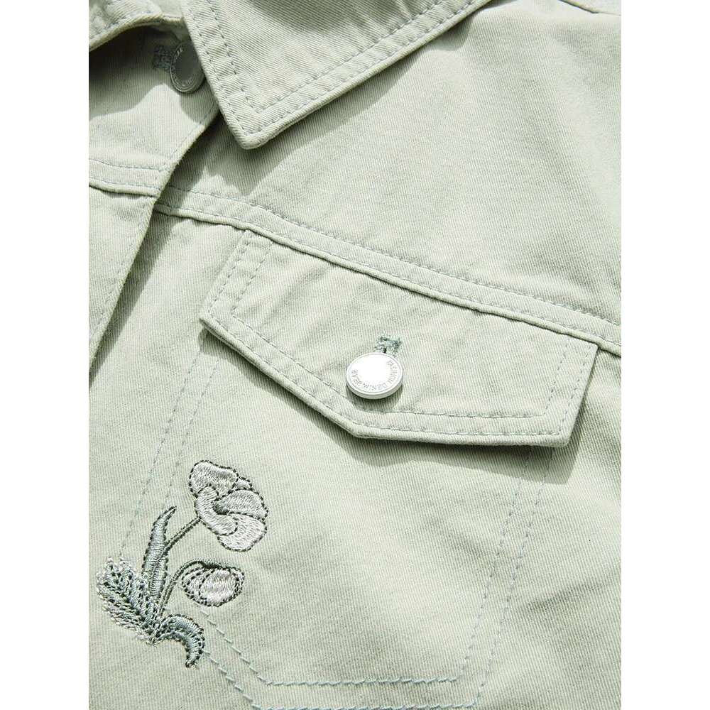 French Woman Denim Jackets Turn-Down Collar Spring New Embroidery Cotton Short Female Retro Coat