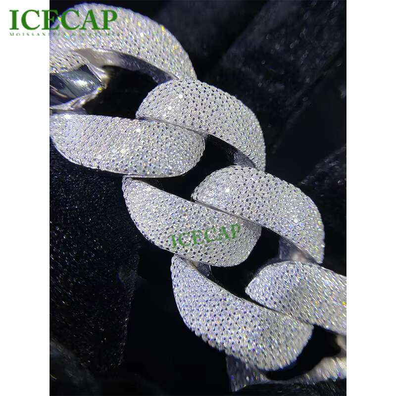 Hot 925 Silver Bracelet VVS Moissanite Cuban Chain Bangle 3 Rows Diamond Miami Cuban Link Chain for Men