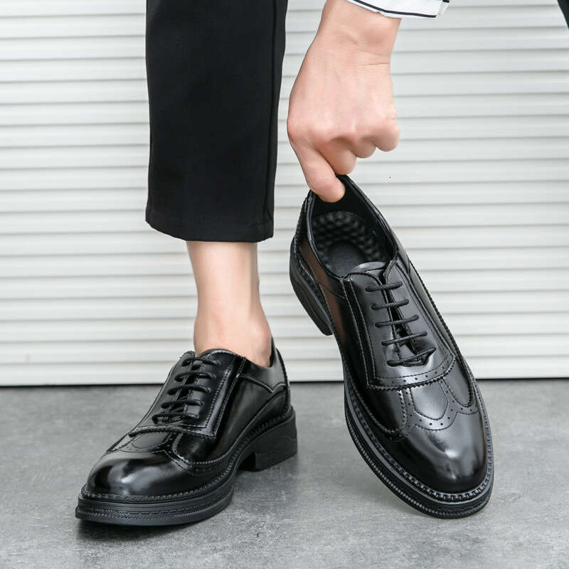 Large size stylish 2024 Spring and Autumn new men's block lace up business formal casual leather shoes