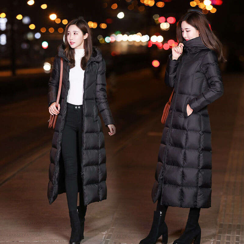 Long Over-The-Knee Winter New Thickened Coat Women's Slim Fit Hooded Cotton Padded Jacket Outerwear B5