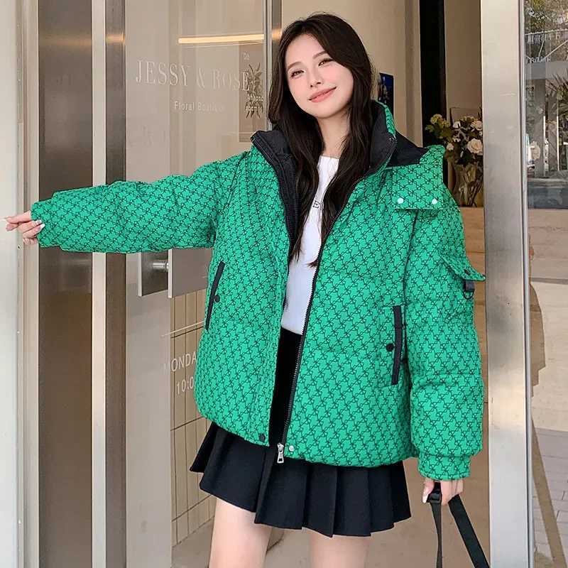 Autumn Winter Down Cotton Coat Women 2023 New Fashion Loose Thicken Jacket Hooded Zipper Pocket Stand-Up Collar Outerwear FemaleT251105