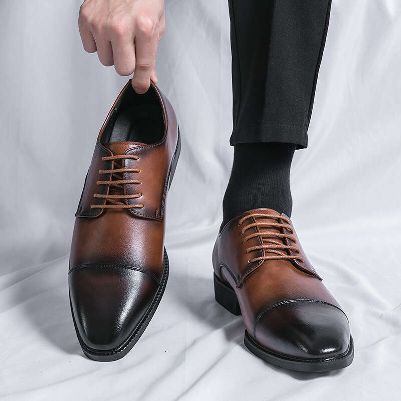 Large 2023 Spring and Autumn Business Dress Leather for Men's 38-48 British Casual Lace up Groom Shoes