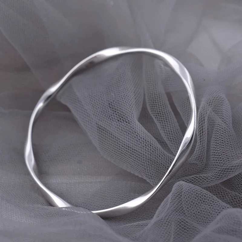 100 Solid 925 Sterling Silver Bracelet for Women Men Vintage Handmade Simple Wave Line Bracelet Birthday Gift S-B451XJ251105