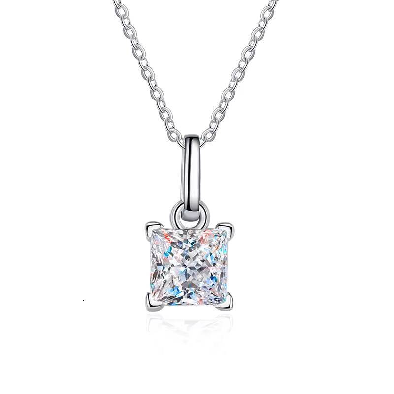 Simple Princess Cut square Vvs D Color Moissanite Pendant S925 Sterling Silver Necklace for Women
