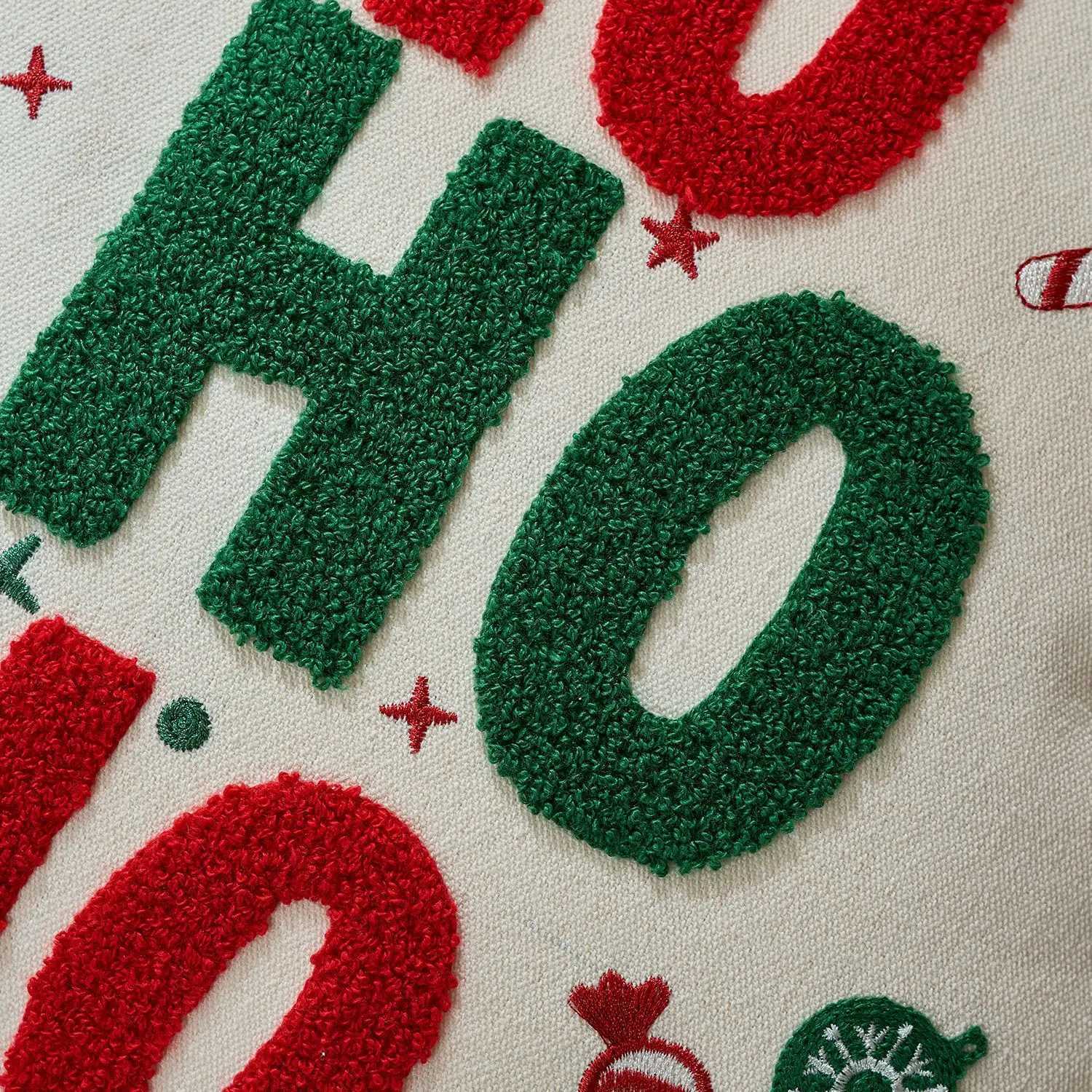 Christmas Embroidered Throw Cushion Cover Merry Christmas Gingerbread Man Tufted Pillow Case for Home Festive Holiday Decor Y251105