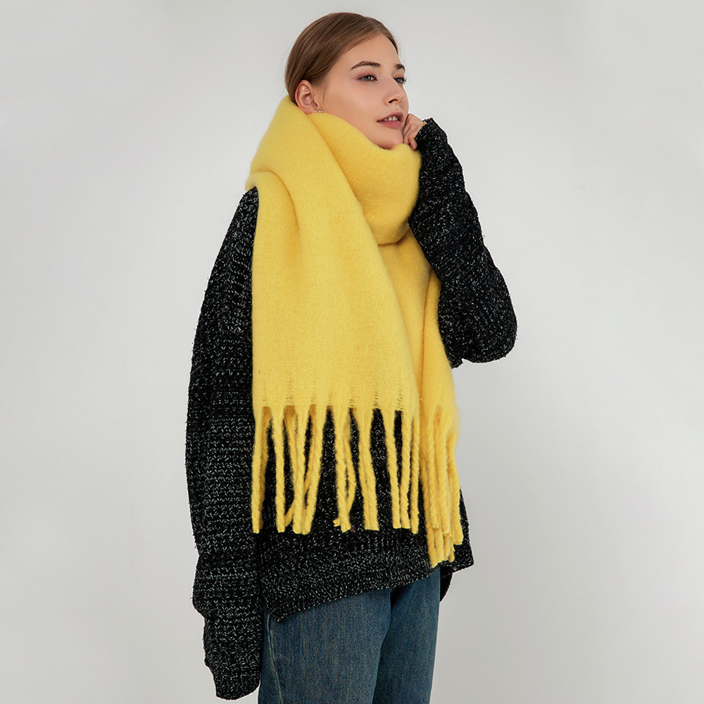 K315 Soft waxy mohair scarf for women Korean version ins new winter trend simple thick warm solid color imitation cashmere scarf