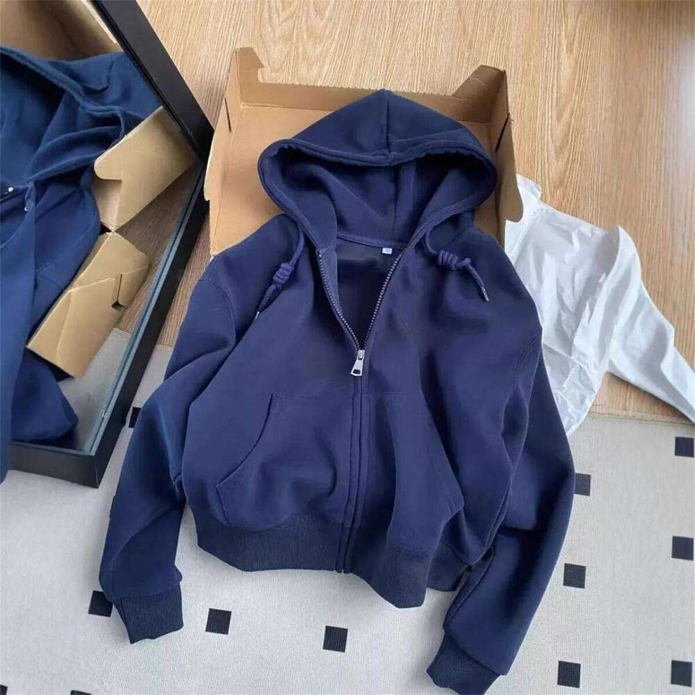 Casual Streetwear Basic Hooded Pockets Sweatshirt Tracksuit Solid Long Sleeve Hoodies Loose Autumn Spring Fashion Female Jacket