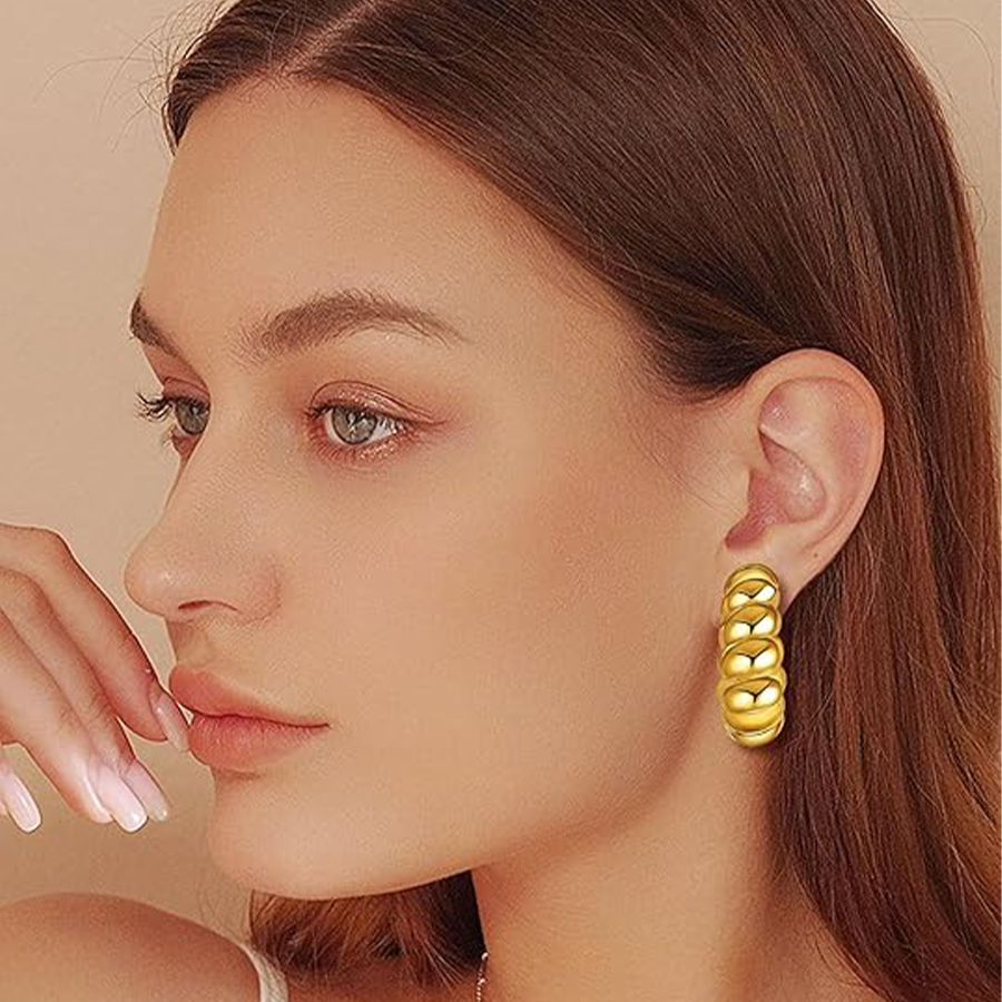 8 Pairs Chunky Hoop Earrings Sets for Women Lightweight Twist CZ Open Huggie Hoops Minimalist Thick Cartilage Hollow Earring Piercing Jewelry Gift Gol