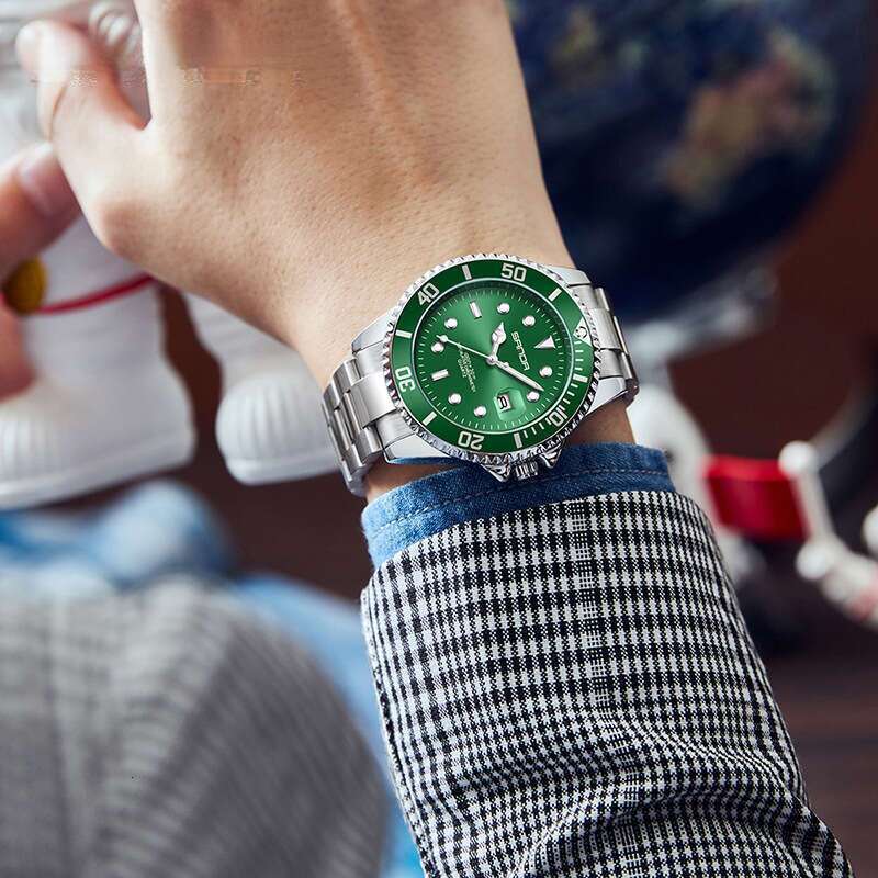 DHwatches Sanda New Steel Band Calendar Quartz Watch Simple Personality Green Water Ghost Men's Wristwatch