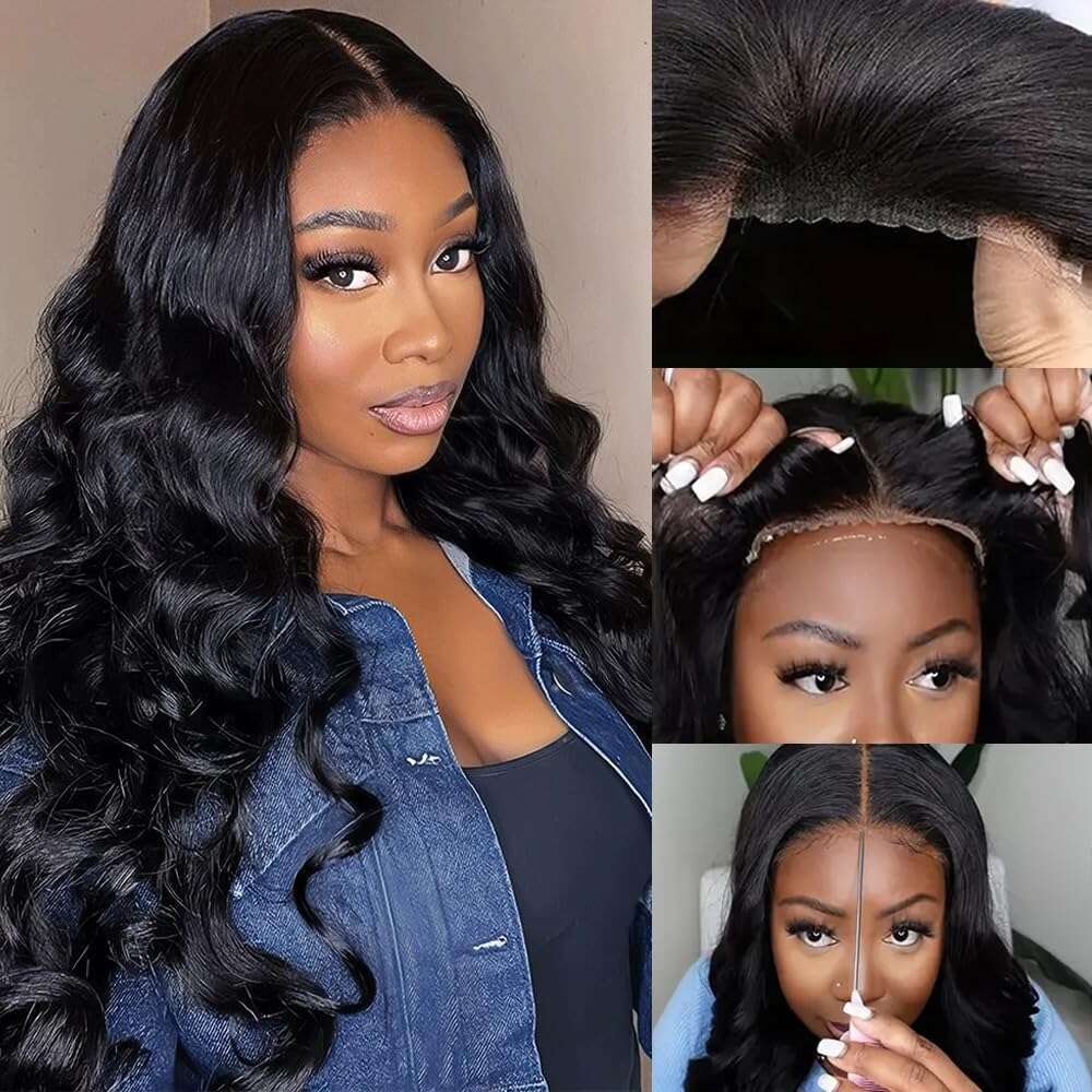 Glueless Human Hair Wigs Pre-Plucked 5X5 Lace Closure Pre-Cut Body Wave - 200% Density Brown/Black Glue Needed, Comfort Fit Small Heads