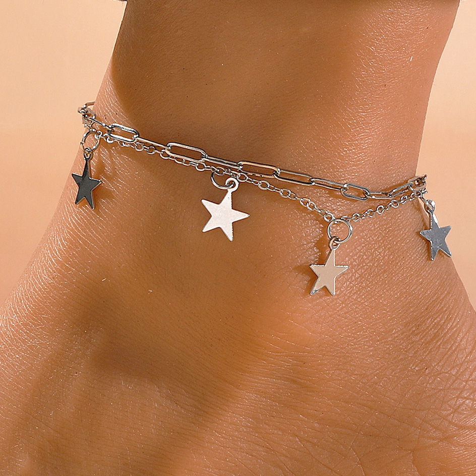 Double Layer Anklet Alloy Peach Heart Multi-layer Beach Chain Internet Celebrity Minimalist Style Foot Jewelry for Women