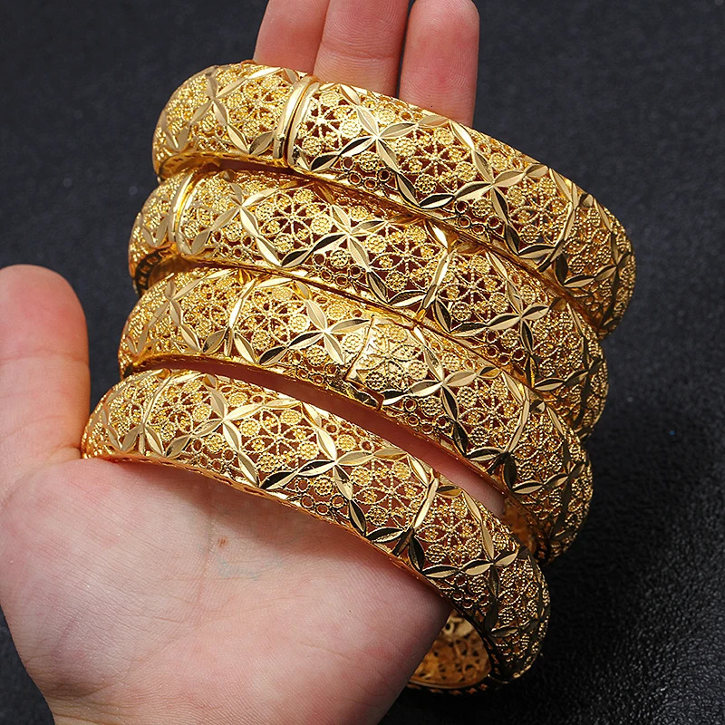 24K Flower Dubai Flower Gold Color Wedding Jewelry Bangles For Women Girl Gold Color Ethiopian Kids Bangles Bracelet Jewelry 251031