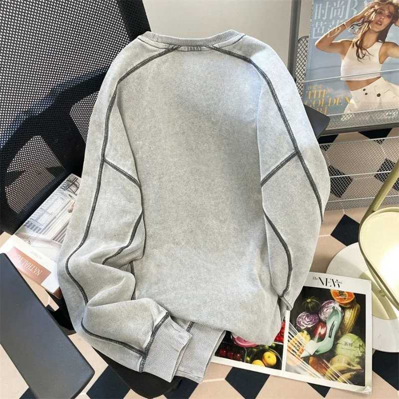 Grey Hoodies Women Plus Velvet Striped Baggy Retro Korean Fashion High Street All-match Coats Cool Hip Hop Thicker Couples NewlyT251105