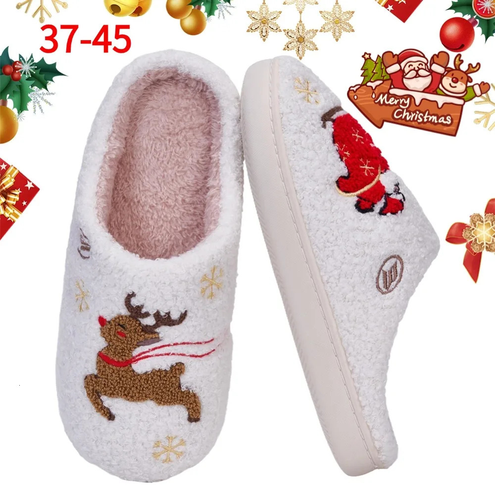 Winter Lovely Women Slippers Christmas Santa Claus Elk Plush Slippers Girls Fashion Indoor Slides Couples Soft Flat House Shoes 251031