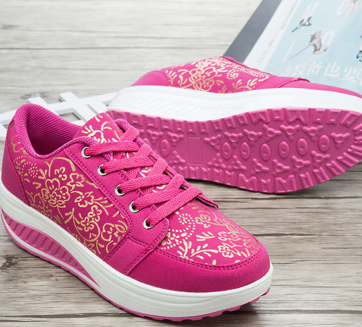 Spring round toe women's front lace up adhesive black low cut sports textile category shoes, wedge heel shoes for women