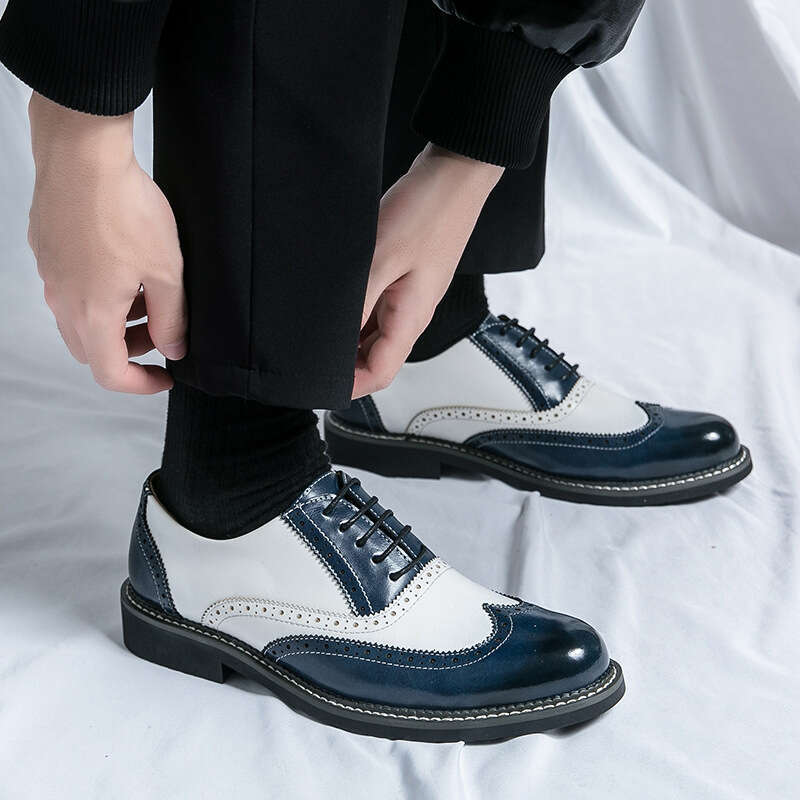 Men's in plus size, new Blok carved fashionable men's business dress leather shoes, banquet and wedding shoes